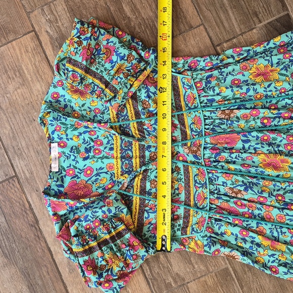 XXS/XS R. Vivimos Turquoise Floral Long Sleeve Tassel Detail Midi/Maxi Dress - Picture 5 of 9